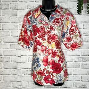 Vintage Liz Claiborne 100% Linen Floral Short Sleeve Top Shirt Size 18P 18
